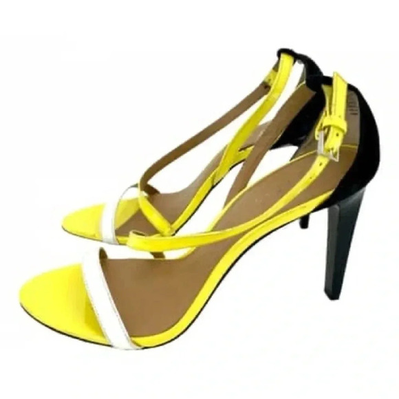 CALVIN KLEIN |Narella Yellow/White/Black Patent & Suede Stiletto Heels Size 7.5M - Picture 4 of 10
